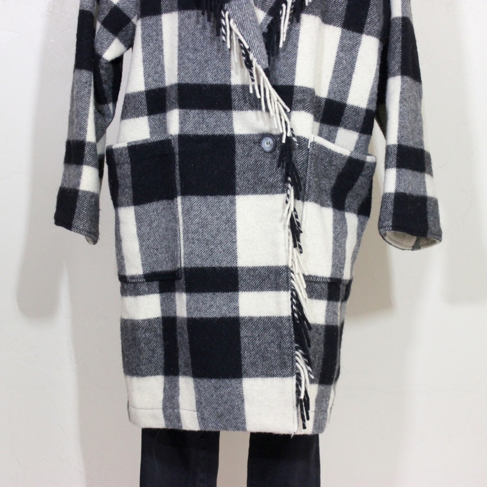 Vintage L.L. Bean Maine Buffalo Plaid Fringe Coat - Picture 3 of 8